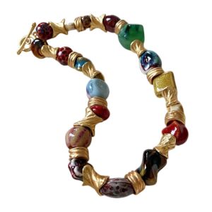 ERYRG Exaggerated Ceramic Enamel Floral Necklace Jewelry Accessories Geometric Irregular Bohemian Collarbone Chain Ethnic Style Light Luxury Beads Clavicle Chain Women