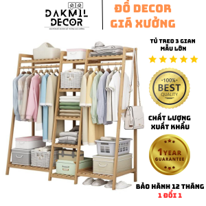Kệ/Tủ Treo Quần Áo 3 Gian Gỗ Đa Năng Kệ Treo Quần Áo Gỗ Thông Không Mối Mọt