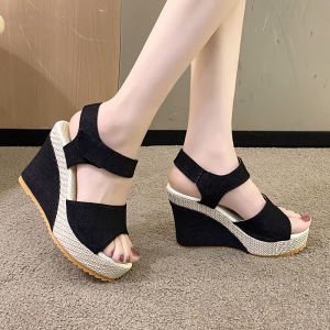 WomenS Plus Size Sandals 2026 Summer New Platform Wedge Peep-Toe Thick-Soled Suede WomenS Sandals