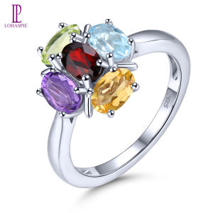 Lohaspie Jewelry Real 2.2 Carat Ring Silver 925 Original Sale Natural Amethyst Topaz Citrine Ring Multicolor Gemstone Garnet Ring For Women Jewelry Gift