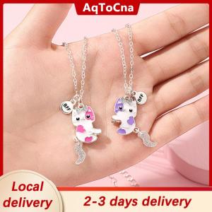[COD] AqToCna Ship within 24 hours 2Pcs set Cartoon Cat Shape Pendant Chain Best Friends Necklace BFF Friendship Childrens Jewelry Gift For Girls