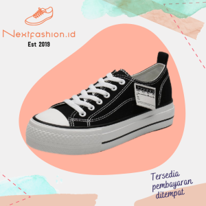 Sepatu Sneakers Kanvas Wanita Kasual Sport Shoes Warna Hitam Putih Nextfashion 219