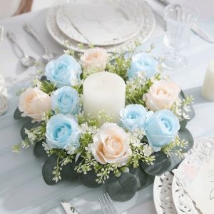 NOBLELYN Silk Material Artificial Flowers Wreath Wreath Shape Garland Style Artificial Flowers Garland DIY Craft 23/33cm Size Fake Flowers Home Decoration