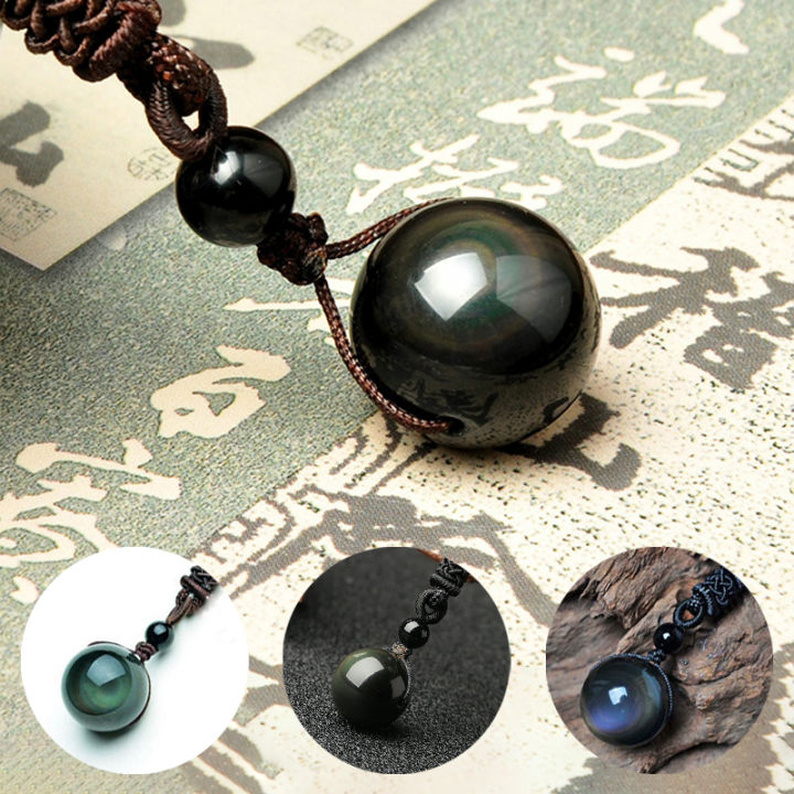 Natural Rainbow Eye Obsidian Lucky Bead Pendant Necklace Jewelry Men and  Women Healing Stone Buddha Bead Reiki Stone Couple Buddha Bead Pendant