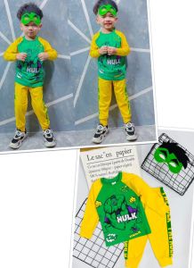 12-39kg  bộ dài tay siêu anh hùng kèm mặt nạ cho bé trai thun coton 4 chiều mềm co giãn đẹp 125