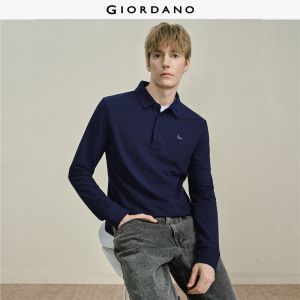 Giordano Beau Monde Men Mini embroidery long sleeve pique polo shirt Free Shipping 13016604