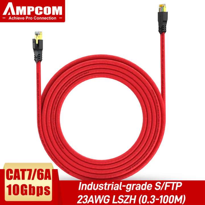 AMPCOM CAT7 Ethernet Patch Cable, CAT7 /CAT6A S/FTP 23AWG 10Gbps ...