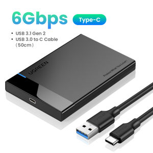 UGREEN USB C Hard Drive Enclosure 2.5 inch USB 3.1 Gen 2 Type C to SATA External Hard Drive Disk Case Adapter Housing for 9.5mm 7.5mm 2.5 Inch SATA I II III PS4 HDD SSD Up to 10TB-Intl