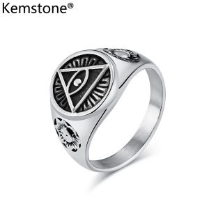 Kemstone Vintage Eye of Horus Mens Ring Stainless Steel Black Silver Gold Plated Rings Jewelry