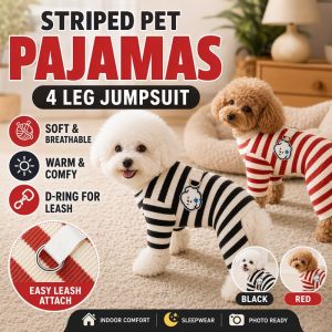 Pet Pajamas 4 Legged Jumpsuit Striped Breathable Soft Warm Indoor Outfit For Cat Small Dog