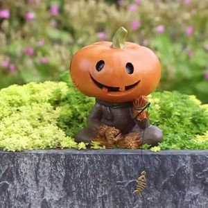 HCHC MALL Cute Pumpkin Scarecrow Fishing Statue Resin Cartoon Miniatures Figurine Garden Decor Waterproof Pumpkin Elf Sculpture Halloween