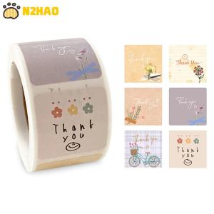 【N2HAO】 300Pcs Roll Cute Cartoon Floral Thank You Stickers Seal Sticker Envelope Labels