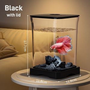 Aquarium Fish Tank Mini Cylinder Desktop Clear Plastic Decorative Home Water Pet Habitat