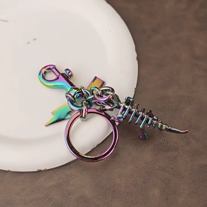 Colorful Dinosaur Skeleton Pendant Keychain Unique Metal Key Chain Bag Decoration for Trendy Individuals and Students