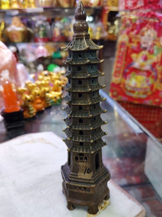 Pagoda Feng Shui Wen Chang In Giada Naturale A 9 Livelli | Con Amuleto E Bracciale Portafortuna, Altezza 11,2 Cm - 2