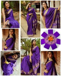 [PRE ORDER : 10 DAYS] Premium Festive Wear: Purple Soft Lichi Silk Saree with Exclusive Heavy Brocade Blouse_ 6031 ( Normal or Ready to Wear Saree)