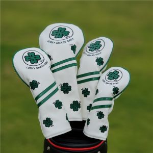 Four Leaf Clover Golf Club Headcover Wood Driver Fairway Hybrid No 1 3 5 UT Cover Waterproof PU Leather Outdoor Sport Protector