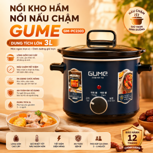 Nồi Kho Hầm Nấu Chậm Gume GM-PC2303 3L Lòng Gốm Cao Cấp Công Nghệ Gia Nhiệt 360° 3 Chế Độ Nấu Bảo Hành 12 Tháng