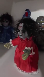 Electric GhostDoll VoiceActivated Scary Doll Toy Halloween Party Props Holiday Festival Glass Display Collectable Doll