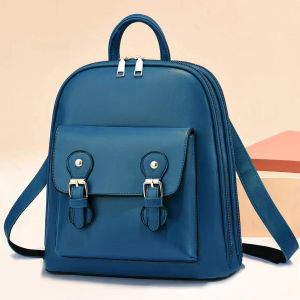 SKM Womens Buckle Zipper PU Leather Plain Backpack Beg Galas CS365