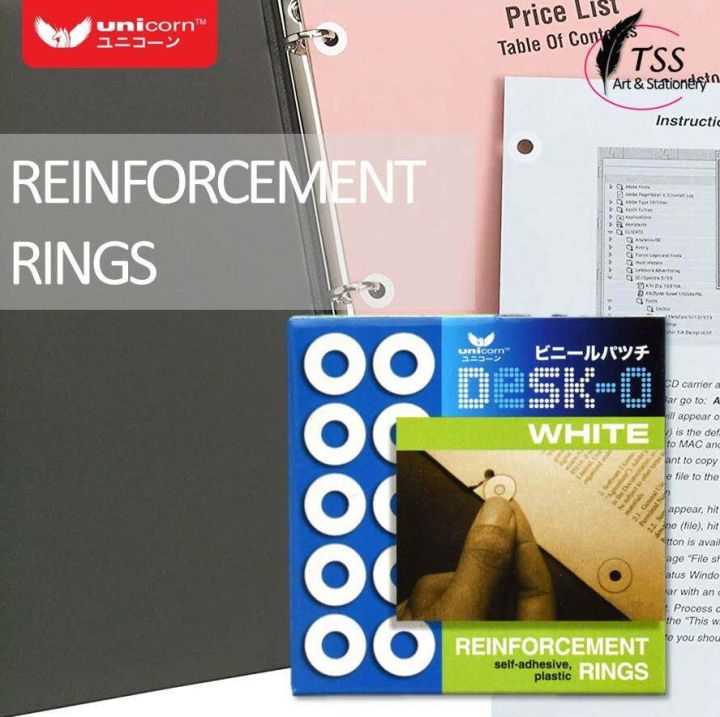 UNICORN Reinforcement Rings (White/Clear) Self Adhesive Plastic Rings