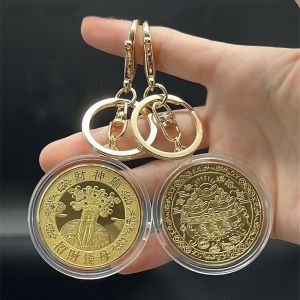 Gantungan Kunci Dewa Rejeki Feng Shui Koin Keychain Clip Koin Emas Keberuntungan Souvenir