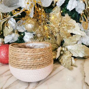 Plants Basket Planters Rattan  basket for Indoor Plants in color Black and Powder Pink Egg Shape