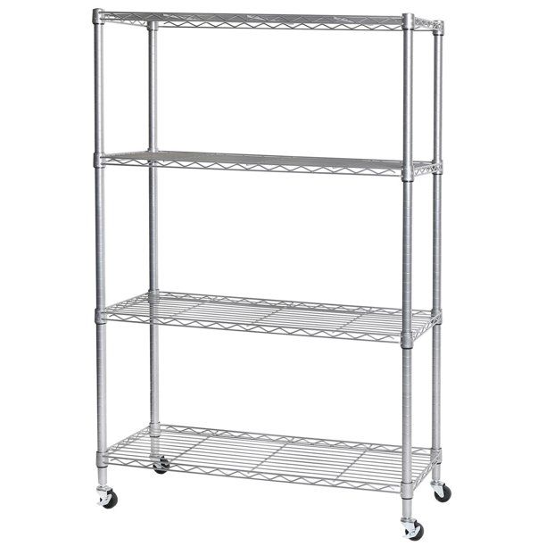 Seville Classics 4-Tier Steel Wire Shelving with Wheels Storage