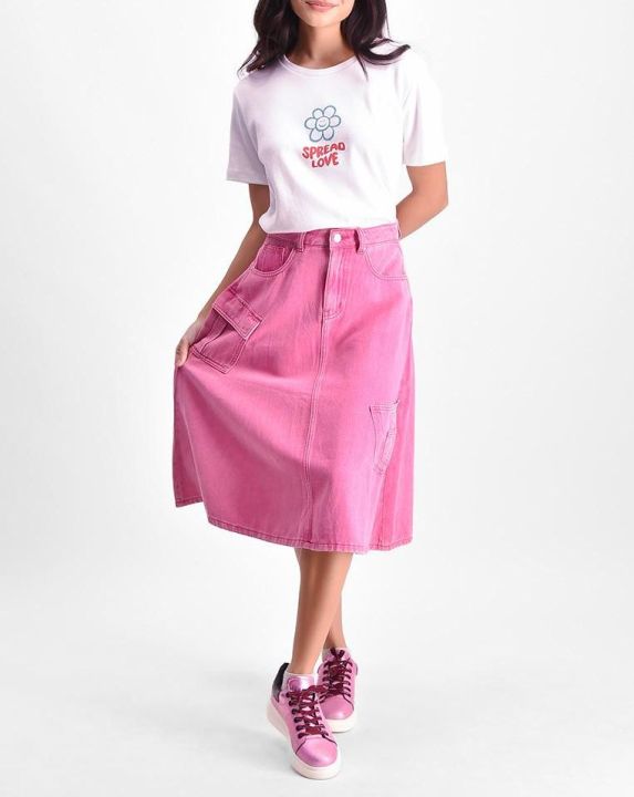 HOT Midi Skirts Ladies Pink Denim Skirt BENCH- YSK0037
