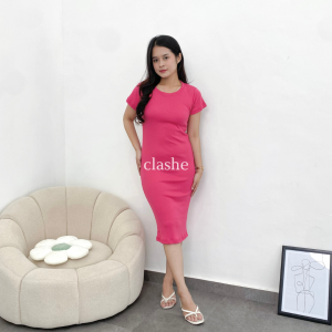 Karina Dress Rib Gaun Lengan Pendek Wanita Korean Style Terbaru Kekinian Ootd by Clashe