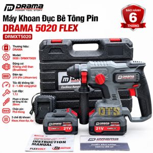 Máy khoan bê tông pin DRAMA 21V 5020 20mm Lực đập 1.7J 3 chức năng có búa Động cơ không chổi than
