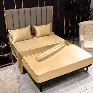 Dansunreve 4in1 Ice Silk Bedsheet Set Cool Fittedsheet + Pillowcase + Bolster Case Plain Single Queen King Bed Sheet Sets
