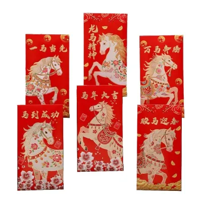 QUA Cartoon New Year Red Envelopes Thickened 2026 Horse Year Money Bag Festival Supplies Blessing Lucky Red Packet Spring Festival