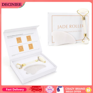 DECINIEE Genuine Jade Stone Massage Natural Quartz Scraper Jade Roller Gua sha Set White Face Lifting Facial Massager Tool for Back Neck