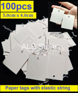 100Pcs White Paper Jewelry Clothes Label Price Tags with Elastic String - 5.0cm x 4.0cm
