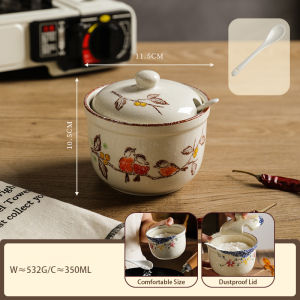 Vision 350ml Ceramic Seasoning Jar with Lid Chinese Seasoning Box with Spoon Household Condiment Bottle Spice Bottle Salt Sugar Cans Pepper Oil Spicy Ceramic Pot Kitchen Utensils
