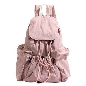 COLOO Korean Style Drawstring Backpack Fold Large Capacity Light Soft Nylon Bag Casual Niche Design Shoulder Bag Women