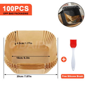 【 FREE OIL BRUSH】50/100Pcs Square Air Fryer Disposable Paper Liner Non-stick Baking Paper Liners Oil-proof Water-proof Perfect For Air Fryer Baking Parchment Roasting Microwave