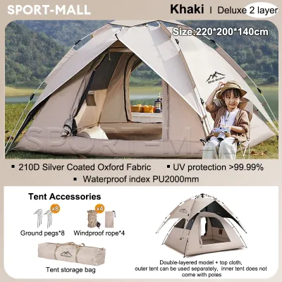 Camping Tent Rainproof Camping Tent Twin or Quad Sleeping Tent Automatic Waterproof and Sun Protection Spacious Camping Tent Five-Windows Ventilation