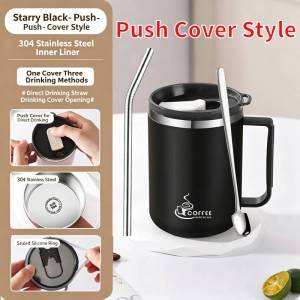 【Low Price】600ML Insulated Stainless Steel Coffee Mug with Lid & Straw Leakproof Tumbler Cup with Handle Double Wall Thermal Mug for Car Office Daily Drink PhIeo
