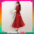 Long Dress Korea Ploi plisket lengan panjang wanita / Terusan Dres Kekinian Peacce - NOSH. 
