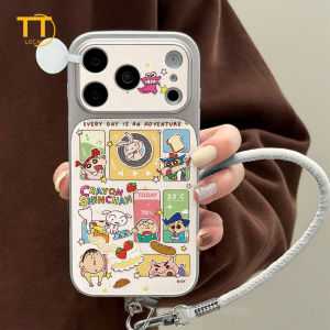 Tri-Town Luxury Leather Cartoon Case For iPhone 17 16 15 11 12 13 14 Pro Max Hard Back Cover Skin Feel Casing with Phone Strap #EV88