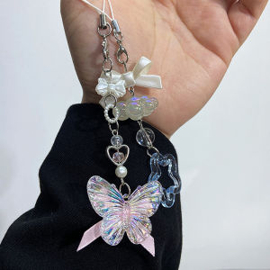 pamelaea 1PC Cute Butterfly Bead Handmade Sweet Girl Keychain For IP 11 Camera Kawaii Y2K Love Five Pointed Star Phone Charms Pendant