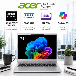 [New Copilot+ PC][AMD Ryzen™ AI 5/7] Acer Aspire 14 | A14-A71M 14" WUXGA IPS 120Hz Display Laptop | 16GB RAM