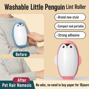 Washable Little Penguin Lint Roller Reusable Compact Lightweight Pet Hair Sticky Roller For Cleaning Carpet Clothing