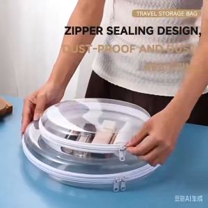 Transparent Round Travel Storage Bag With Double Zippers Clear Visible Design Perfect For Storing Cosmetics Hats Small Items