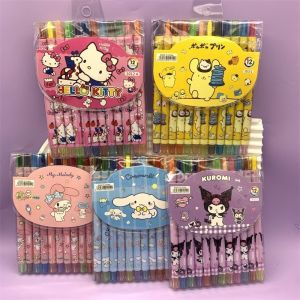 12Pcs Sanrio Cartoon Graffiti Pen Kuromi My Melody Cinnamonroll Rotate Scalable Color Crayon Cartoon Art Colored Pencil Drawing Graffiti Pen Kids Crayon Marker Pen