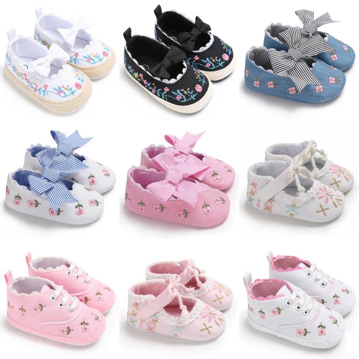 Baby Girl Shoes White Lace Floral Embroidered Soft Shoes Prewalker ...