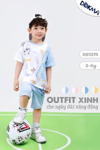 Bộ quần áo  Cộc Tay bé trai màu phối họa tiết chất vải cotton hiệu Dokma  2-6 tuổi