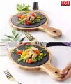 แผ่นหินวางอาหาร แผ่นหินเสิร์ฟอาหาร ถาดไม้วางสเต็ก  มี 3 ขนาด ให้เลือก Natural Slate Plate With Serving Board. 